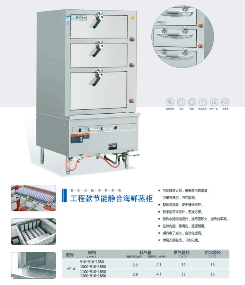 節(jié)能靜音海鮮蒸柜(圖1) 節(jié)能靜音海鮮蒸柜